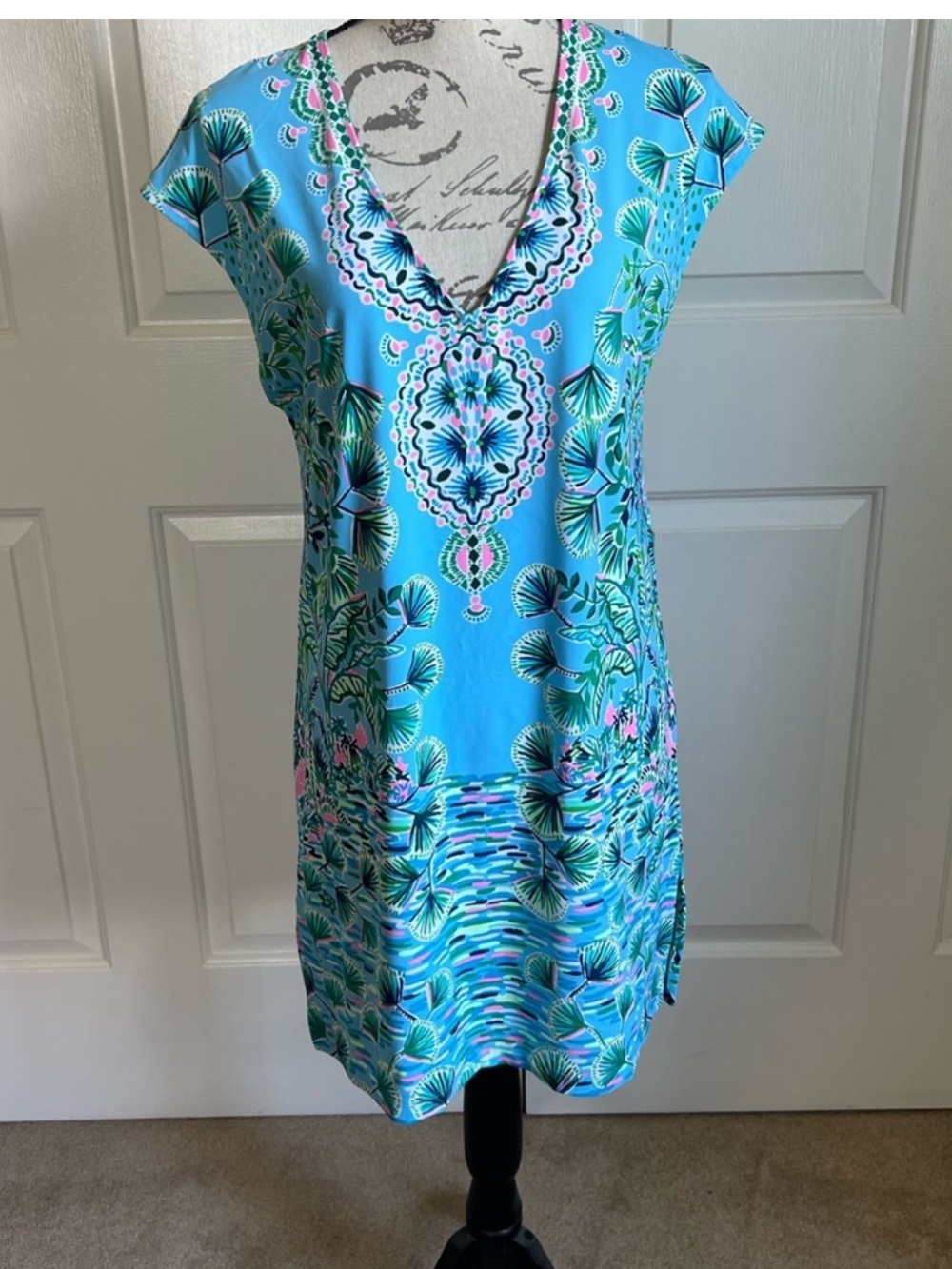 Lilly Pulitzer Turquoise & Pink Printed V-Neck dress